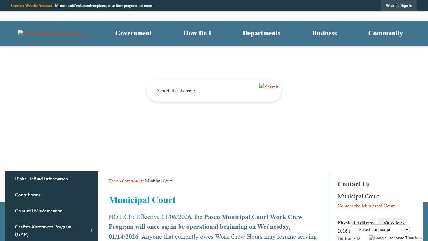 Municipal Court Pasco, WA - Official Website